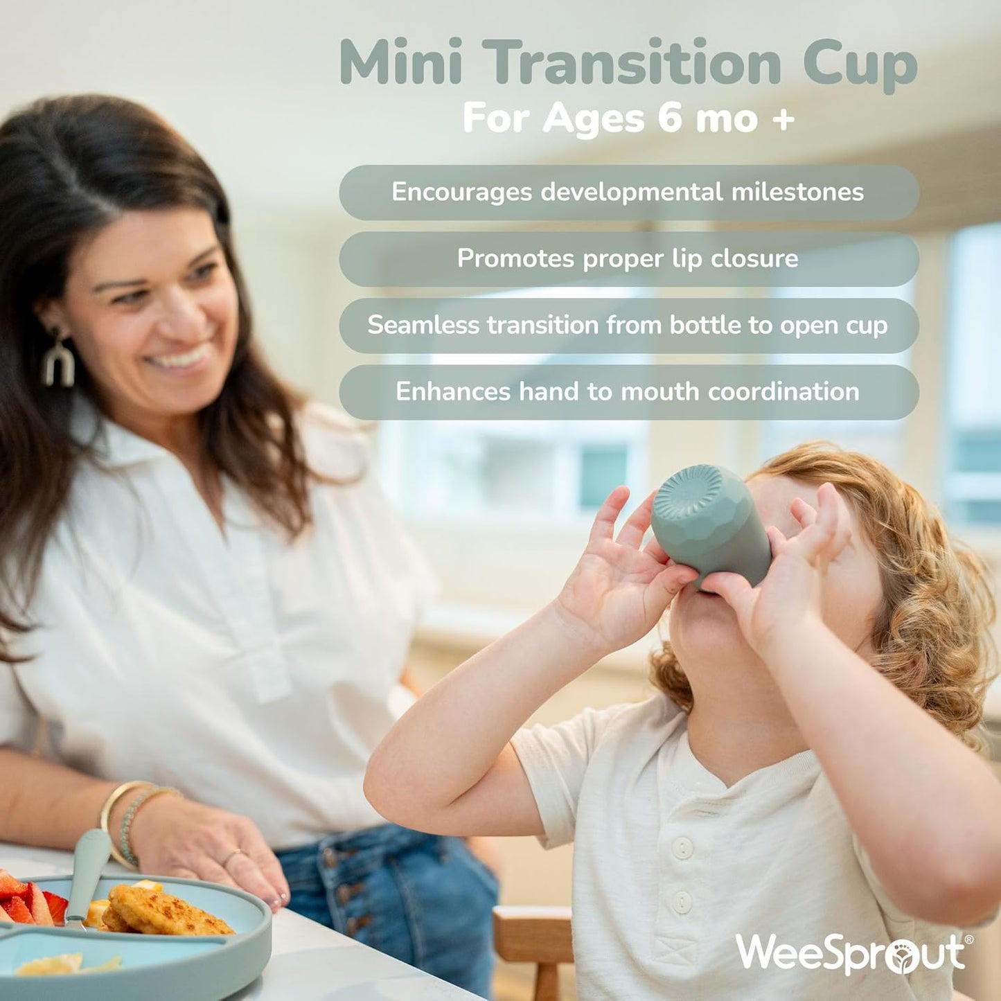 WeeSprout Silicone Baby Training Cups - Set of 2 Soft Silicone Cups - 2 oz Open Cup for Baby 6+