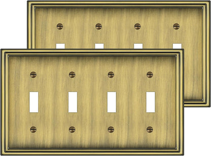 2 Pack Quad Toggle Light Switch Covers Plate, Antique Brass Metal Material Switch Plate Covers, 4