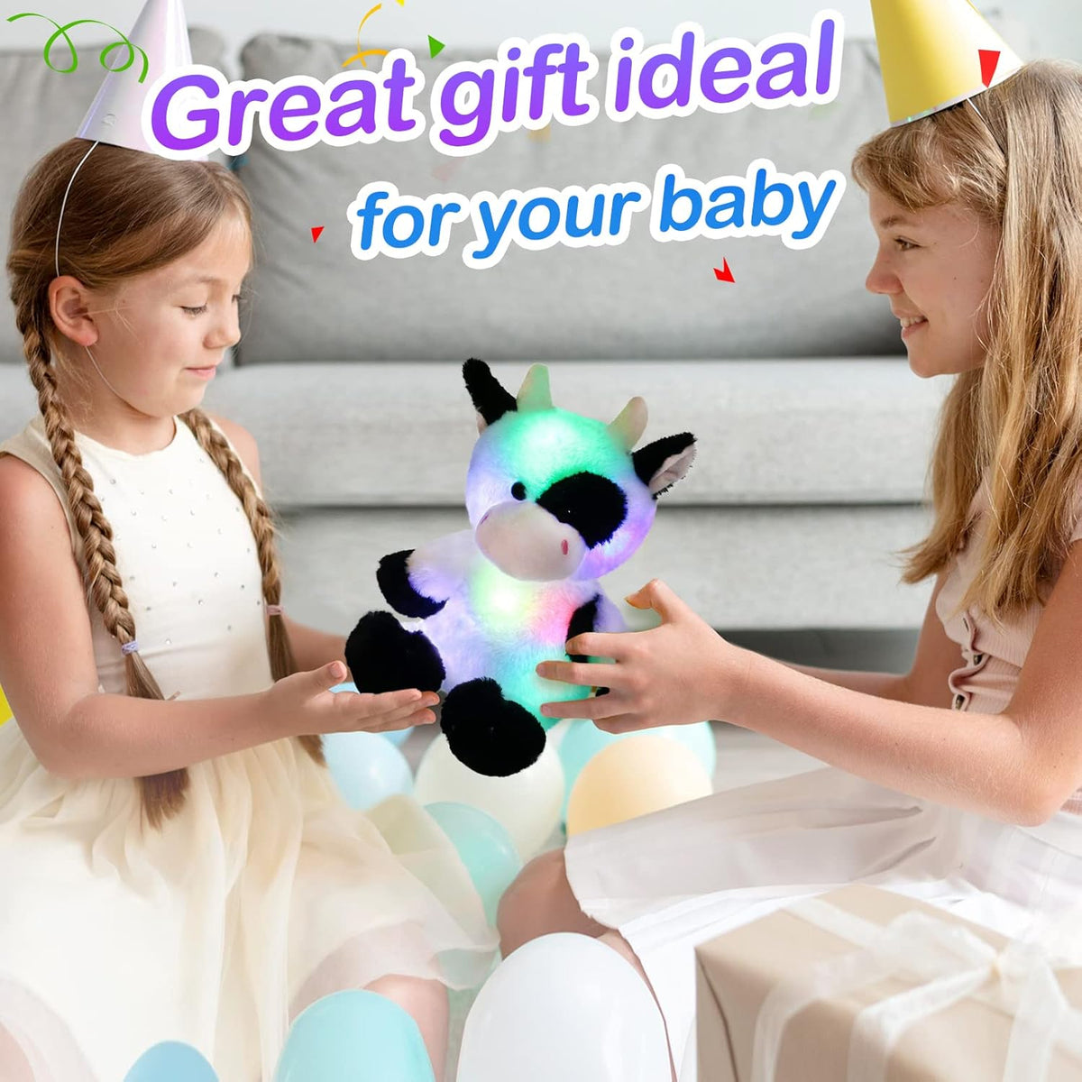 Glow Guards Light up Cow Stuffed Animal Adorable Glow Soft Farm Animal Plush Toy with LED Night