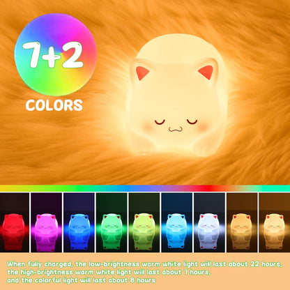 LOVERUIS Cute Night Light for Kids Cat Night-Light Baby Girl Squishy NightLight 1/3 Hour Timer