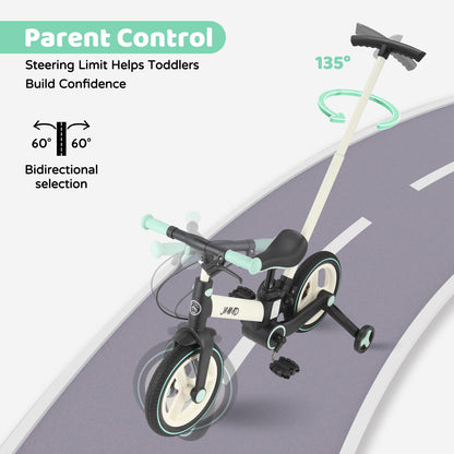 JMMD 6 in 1 Toddler Bike with Push Handle for Kids 18-60 Months, 12" Foldable Balance Bike with