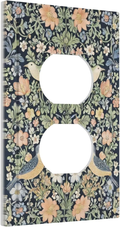 Decorative Outlet Covers Rustic Morris Birds Green Leaf Flower 1 Gang Duplex Light Switch Cover