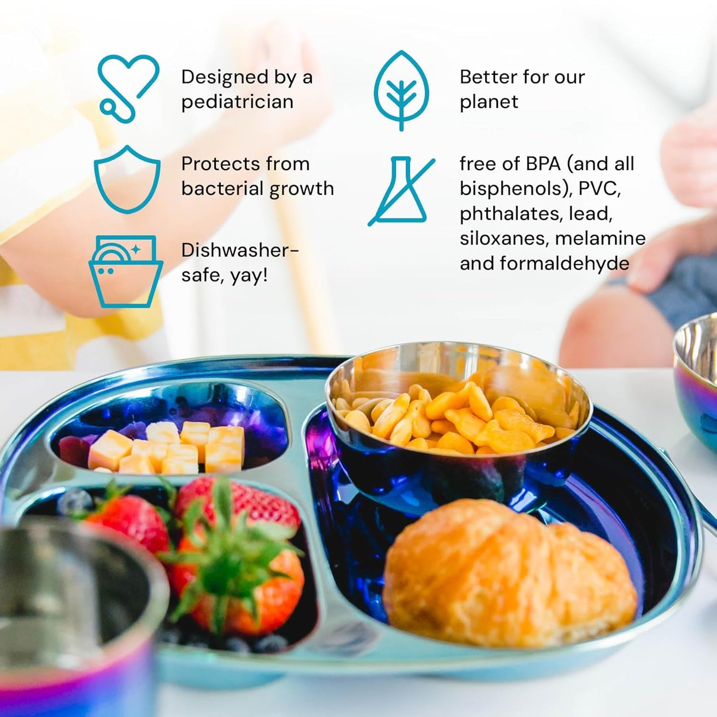 Ahimsa Stainless Steel Plates for Kids - Divided Plates for Toddlers, Pediatrician Designed, Non