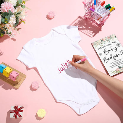 Qunclay 12 Pcs Baby Bodysuit Baby Shower Game Include 1 Game Wooden Sign Tabletop Decor 1 White