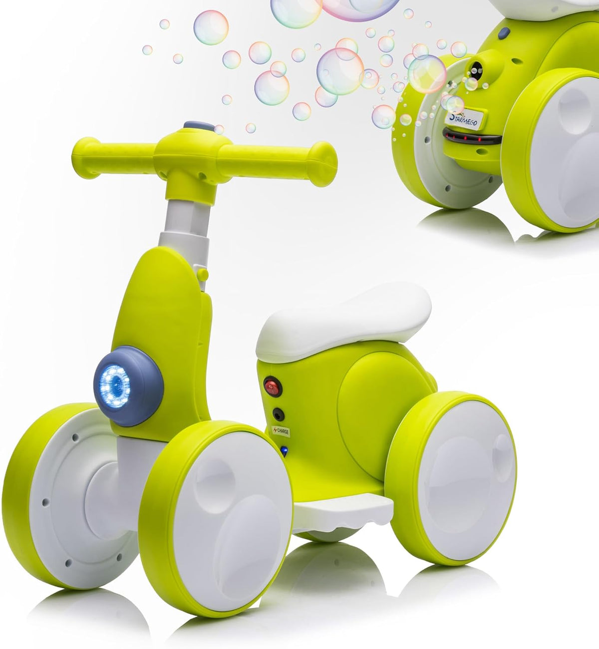 6V Electric Baby Balance Bike with Bubble Machine,4 in 1 Toddler Balance Bike w/Remote Control for