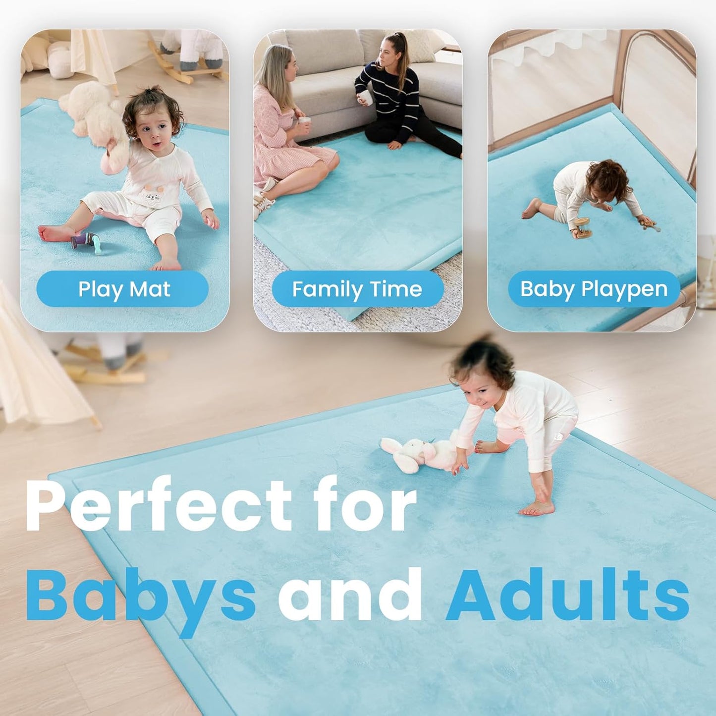 1.3" Thick Baby Play Mat,Ultra Soft Elasti-Foam 50×50 Playpen Mat for Tummy Time,Water-Repellent