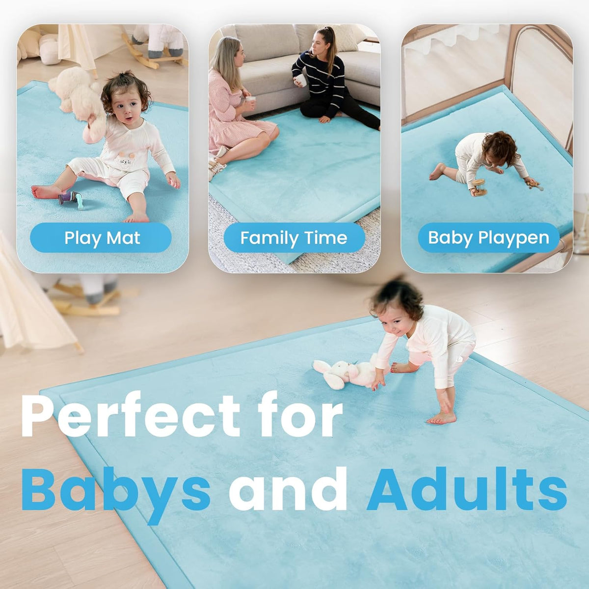 1.3" Thick Baby Play Mat,Ultra Soft Elasti-Foam 50×50 Playpen Mat for Tummy Time,Water-Repellent