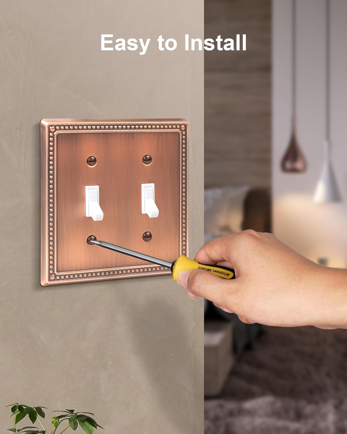 2-Pack Double Toggle Light Switch Cover Plate, Pearls Decorative Dual Switch Plate Covers, Antique