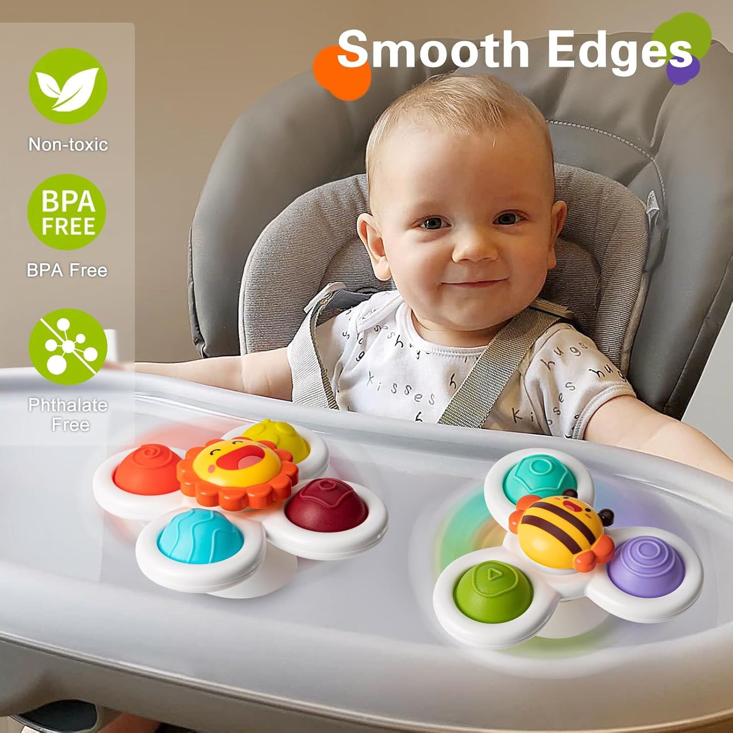 TOHIBEE 3PCS Suction Cup Spinner Toys for 1 2 Year Old Boys Spinning Toys 12-18 Months Sensory Toys