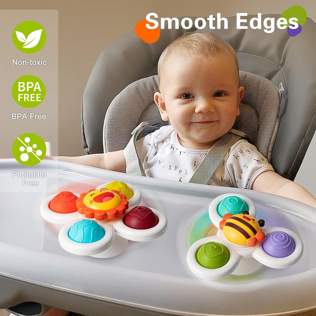 TOHIBEE 3PCS Suction Cup Spinner Toys for 1 2 Year Old Boys Spinning Toys 12-18 Months Sensory Toys