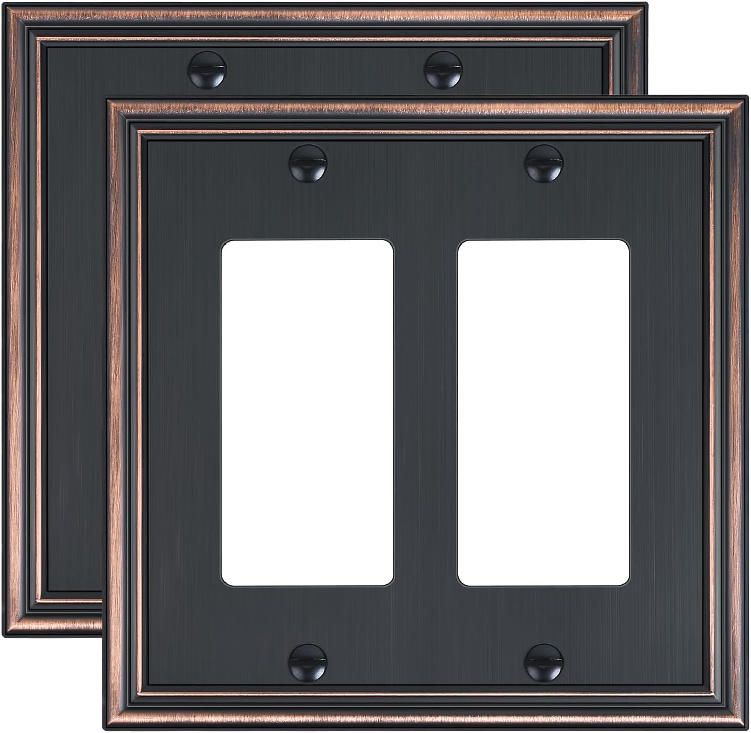 2-Pack Decorative Double Decorator Outlet Cover Plate, Durable Zinc Alloy Aged Bronze Wall Plates