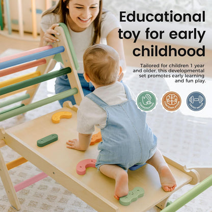 Tiny Land Pikler Triangle Set,7-in-1 Foldable Montessori Toddler Climbing Toys Indoor, Wooden