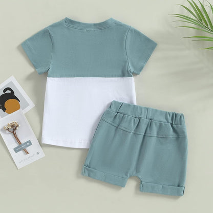 fhutpw Baby Toddler Boy Clothes Summer Outfits 6 12 18 24 Months Patchwork Short Sleeve T Shirt &