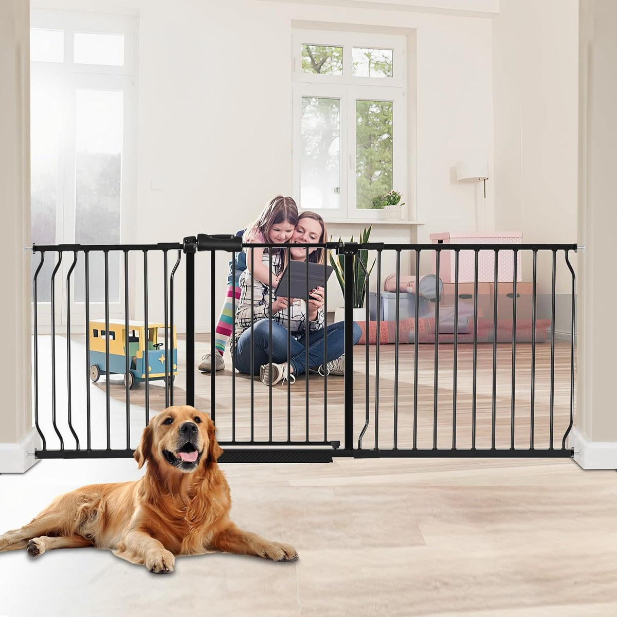 HOOEN 30" Tall Extra Wide Baby Gates for Doorways Stairs 86 to 105 Inch Large Long Pressure Mounted