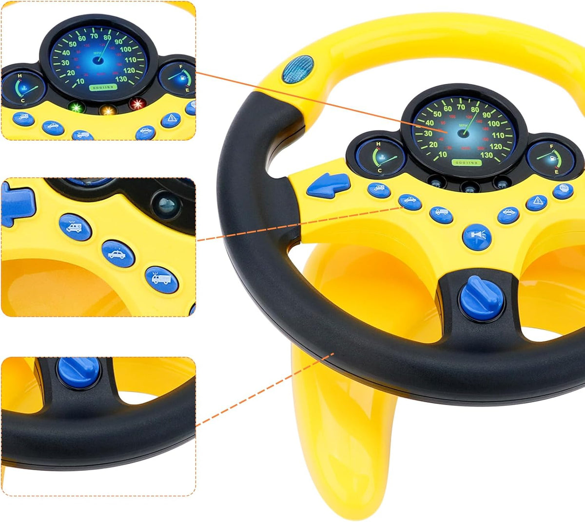 deAO Kids Steering Wheel for Backseat with Car Key Pretend Driving Simulated Driving Steering Wheel