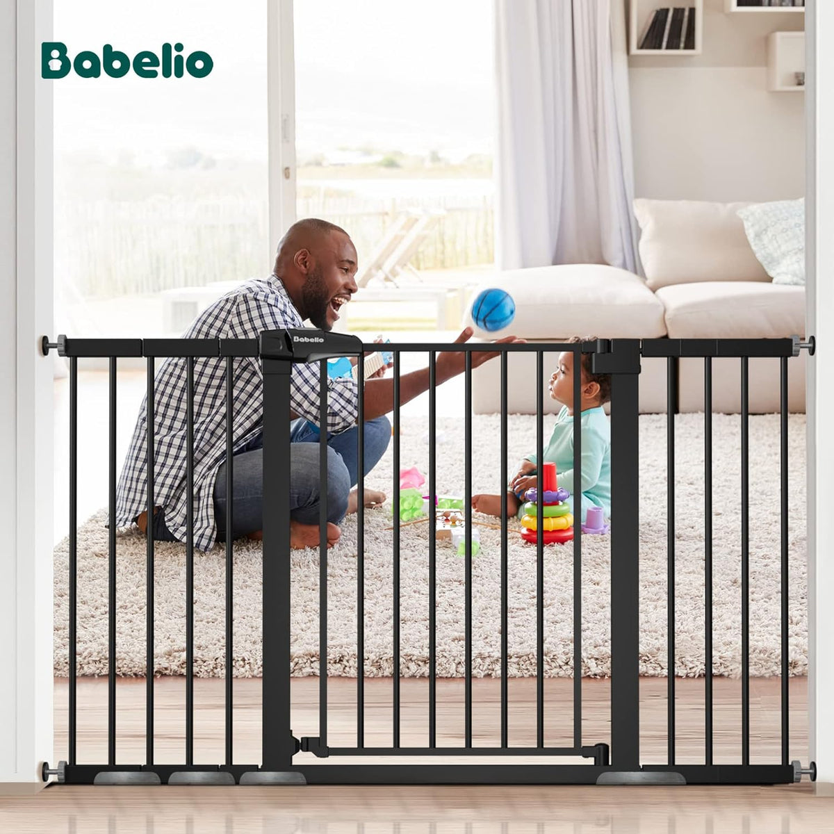 BABELIO Extra Wide Baby/Dog Gate, 29-55" Auto Clos for The House and Doorway, Safety Pressure