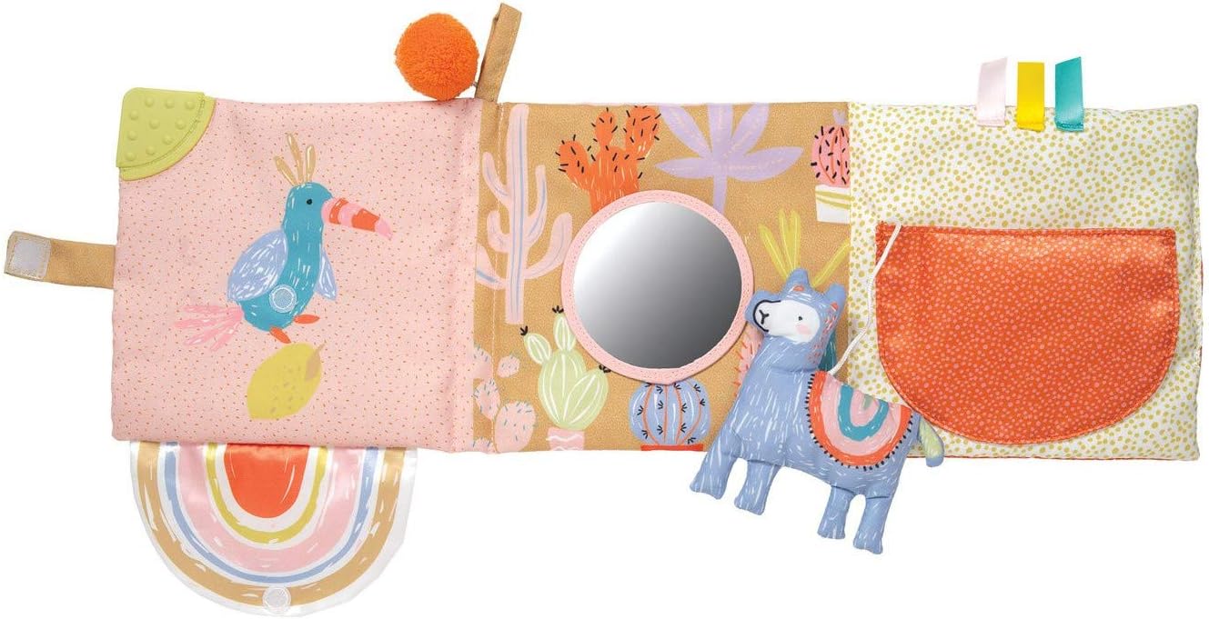 Manhattan Toy Llama Themed Soft Baby Activity Book with Squeaker, Crinkle Paper and Baby-safe