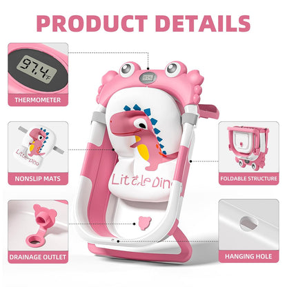 Collapsible Baby Bathtub for Newborns to Toddler with Real-time Temp Monitor & Floating