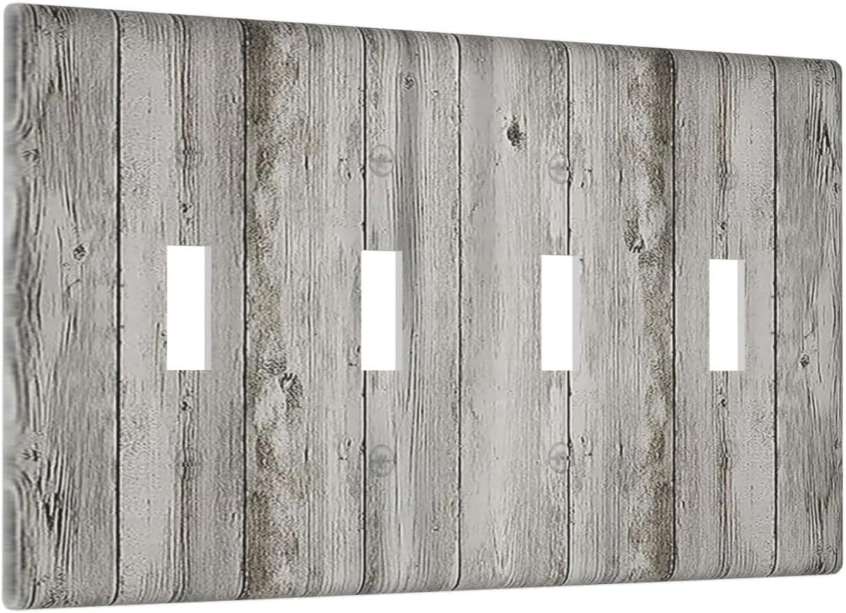 Light Switch Covers Farmhouse Rustic Grey Barn Door Wood Quad Toggle Electrical Faceplate 4 Gang