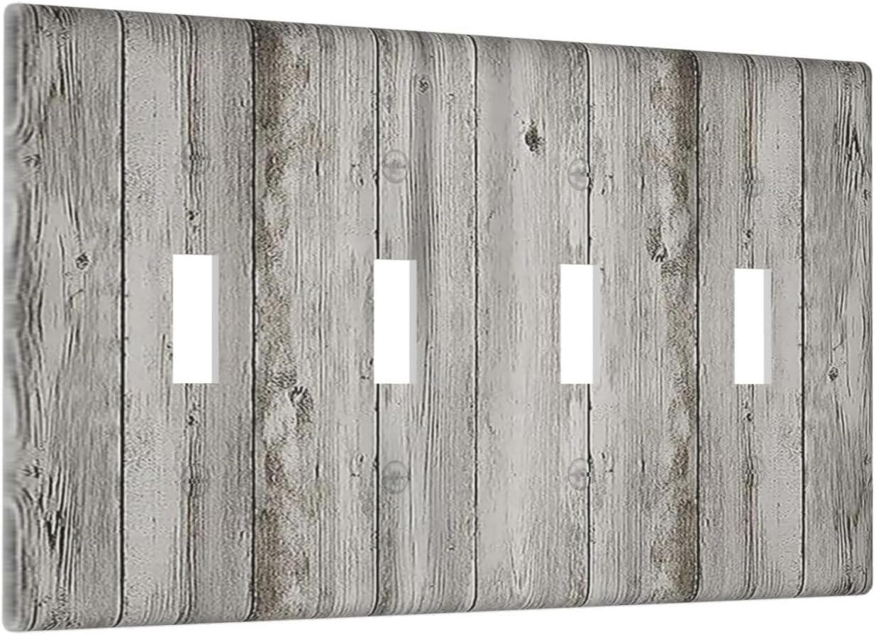 Light Switch Covers Farmhouse Rustic Grey Barn Door Wood Quad Toggle Electrical Faceplate 4 Gang