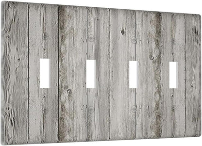 Light Switch Covers Farmhouse Rustic Grey Barn Door Wood Quad Toggle Electrical Faceplate 4 Gang
