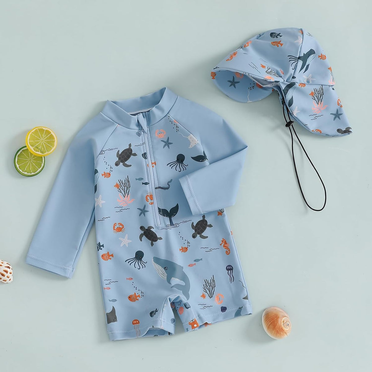 Hnyenmcko Baby/Toddler Boy Rash Guard Swimsuit Long Sleeve One Piece Zipper Swimwear Sunsuit Infant