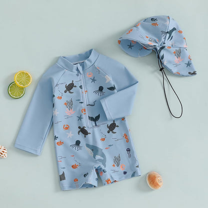 Hnyenmcko Baby/Toddler Boy Rash Guard Swimsuit Long Sleeve One Piece Zipper Swimwear Sunsuit Infant