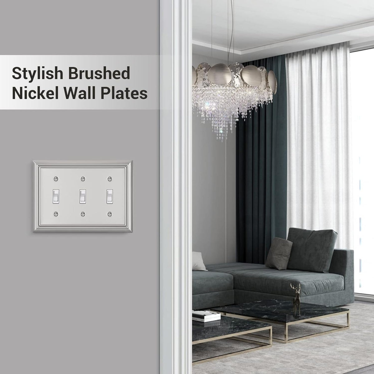 DEWENWILS Tripple Toggle Wallplates, Brushed Nickel Light Switch Covers, Heavy Duty Matel Material