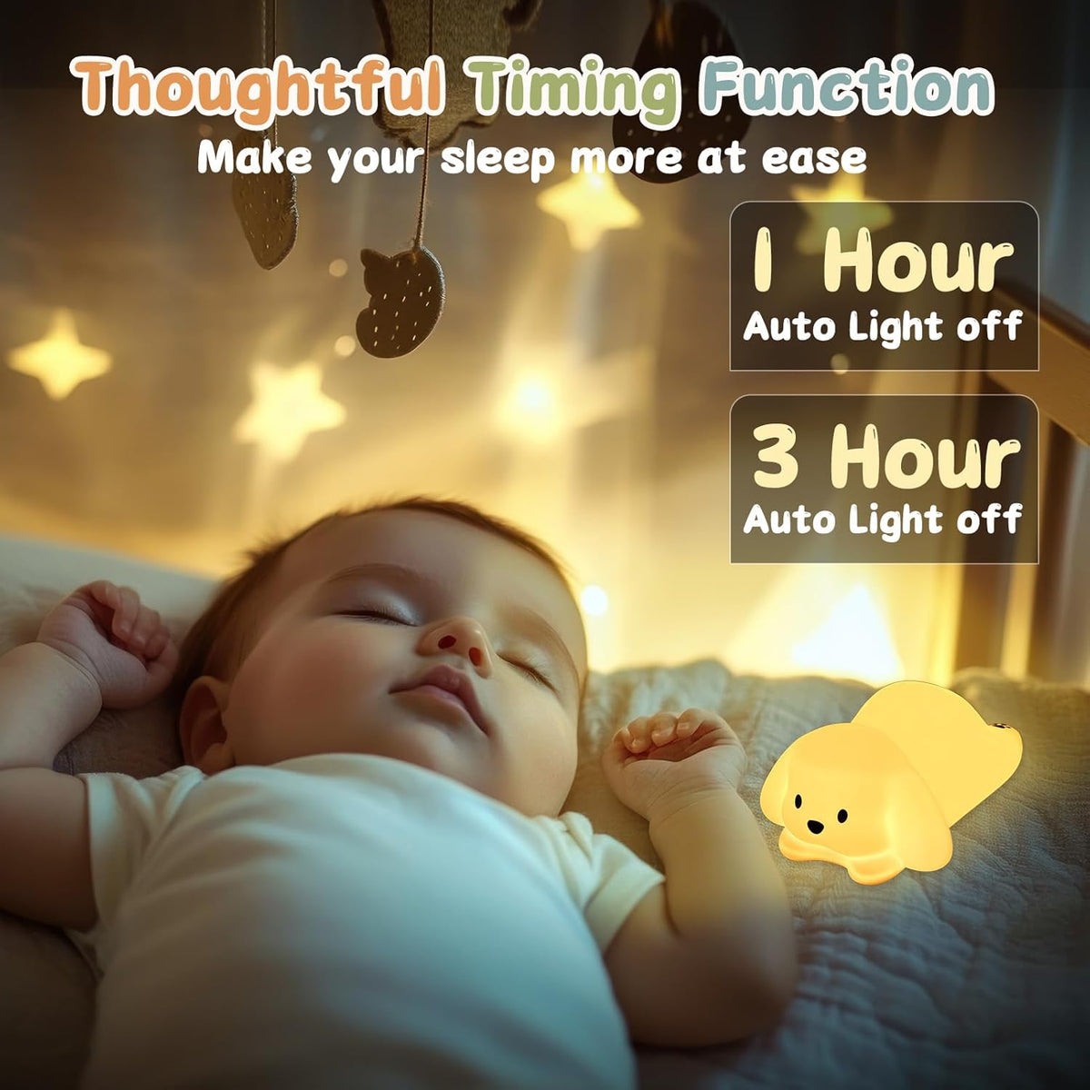 LOVERUIS Night Lights Squishy Light Dogs Colorful Night Light for Kids 1/3 Hours Timer Dimmable