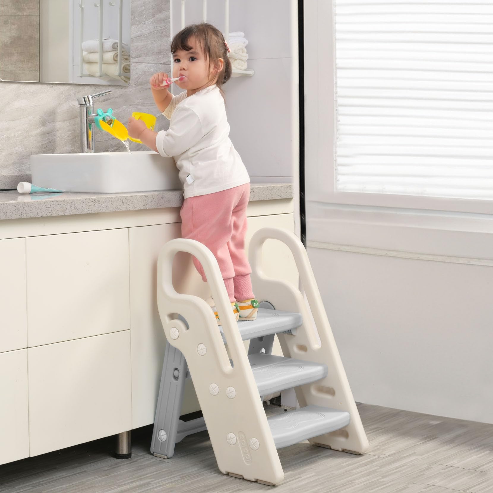 Onasti Foldable Step Stool for Bathroom Sink, Adjustable 3 Step Stool for Kids Toilet Potty