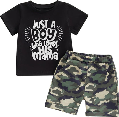 wdehow Toddler Kids Baby Boy Summer Clothes Sets 1T 2T 3T 4T 5T Letter Print Short Sleeve Tops