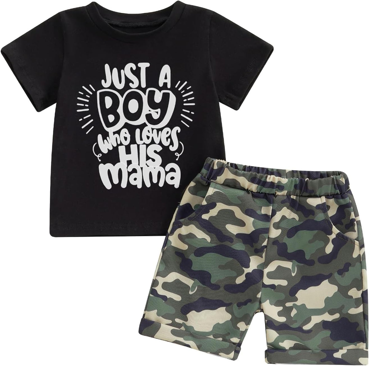 wdehow Toddler Kids Baby Boy Summer Clothes Sets 1T 2T 3T 4T 5T Letter Print Short Sleeve Tops