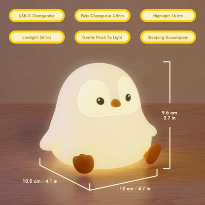 UNEEDE Sitting Penguin Night Light with Removable Floppy Bunny Ears - Silicone Touch Lamp, USB