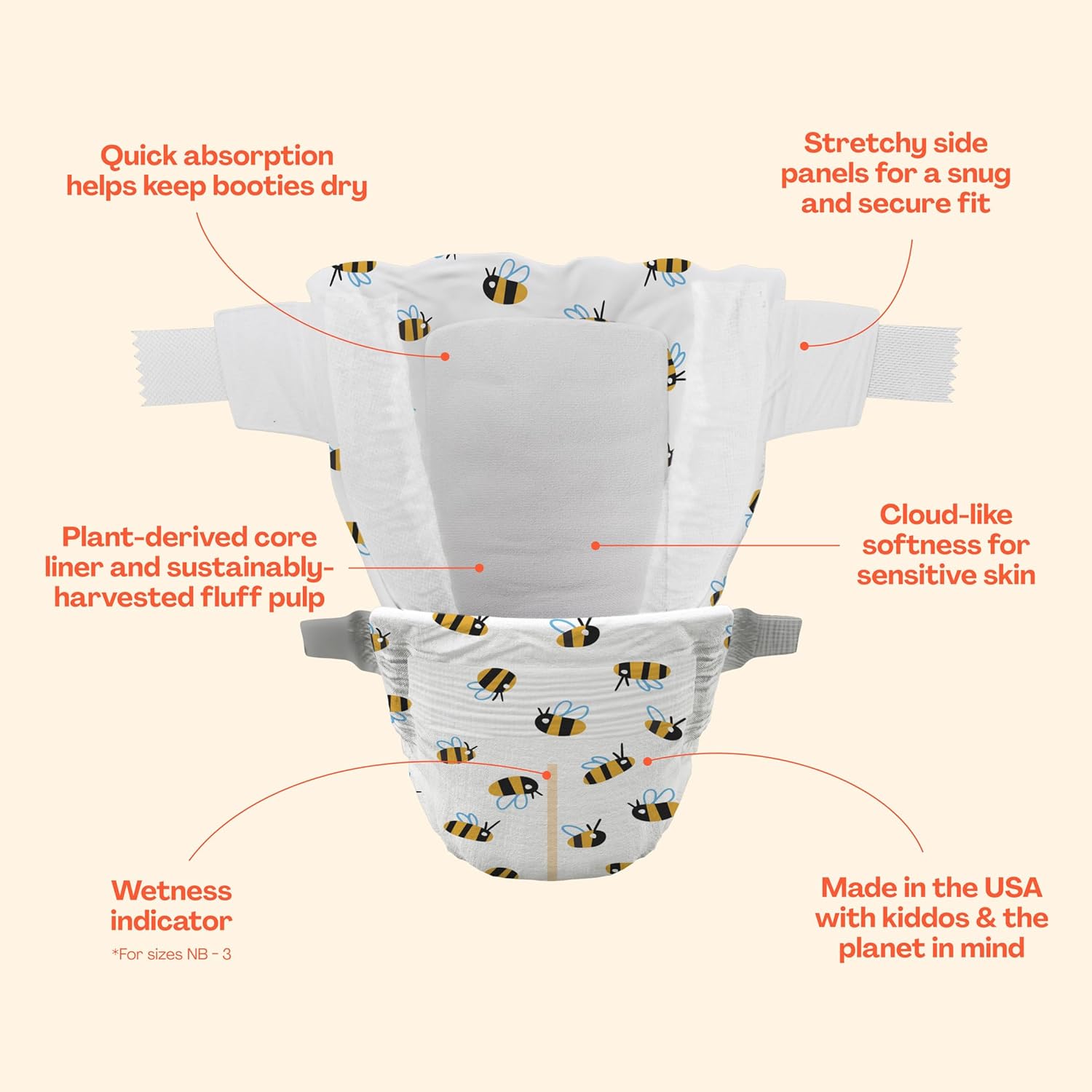 Hello Bello Premium Diapers Size 4 (22-37 lbs) Busy Bees Designs, 21ct Jumbo Pack