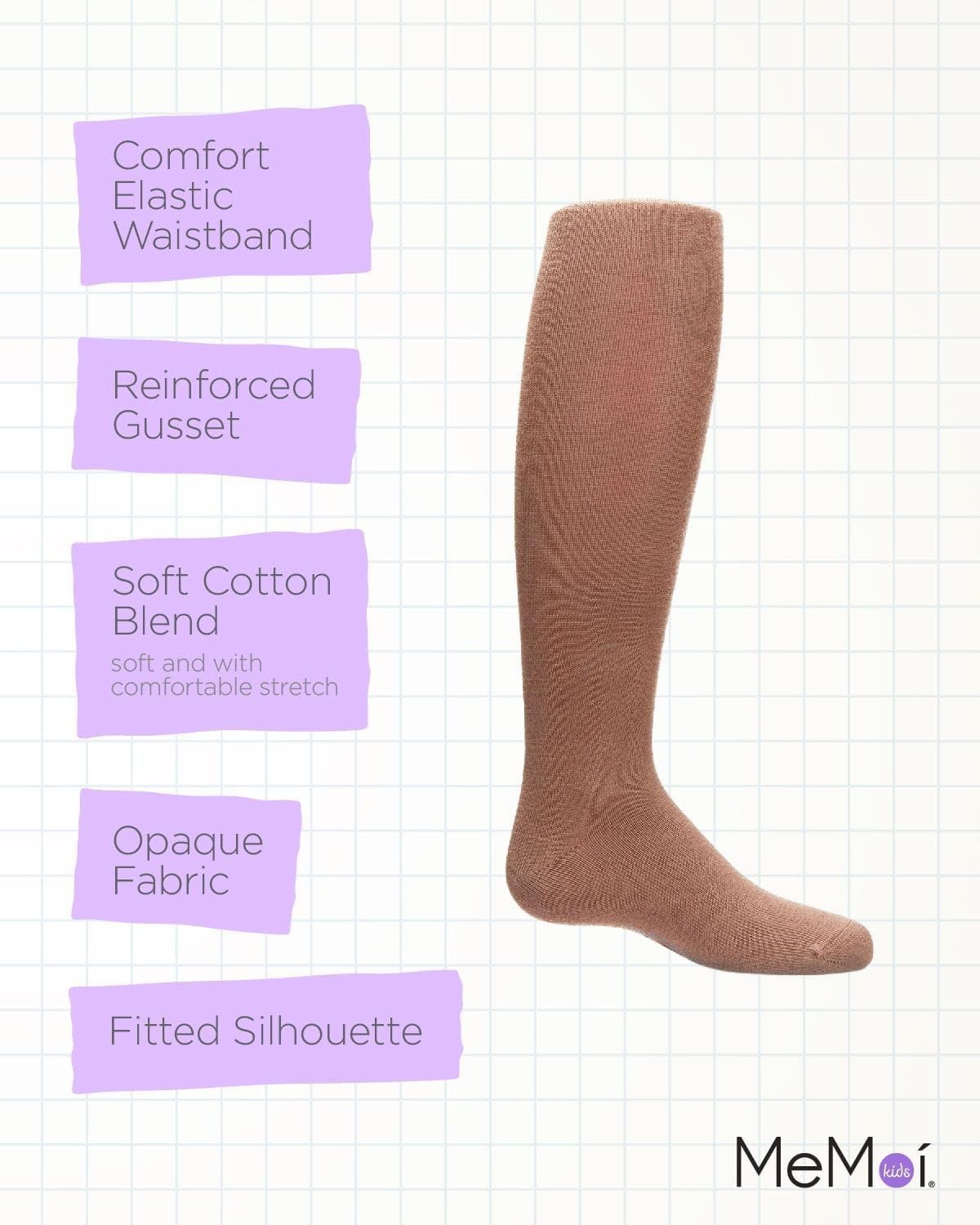 MeMoi Soft Pima Cotton Tights for Girls, Soft and Lightweight Opaque Tights for girls - Sizes 8 to