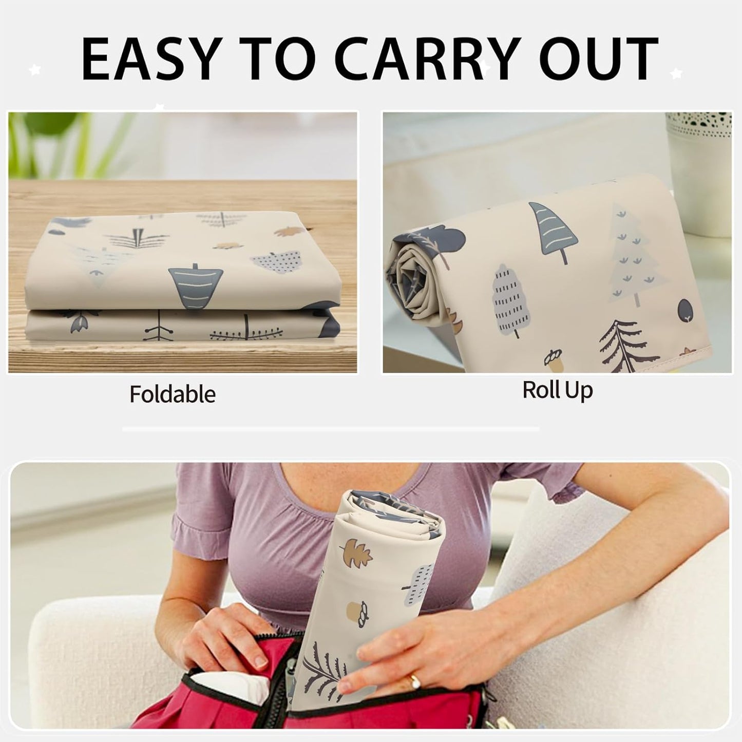 Vegan Leather Baby Changing Mat - Wipeable Portable Changing Pad, Foldable Travel Changing Mat for
