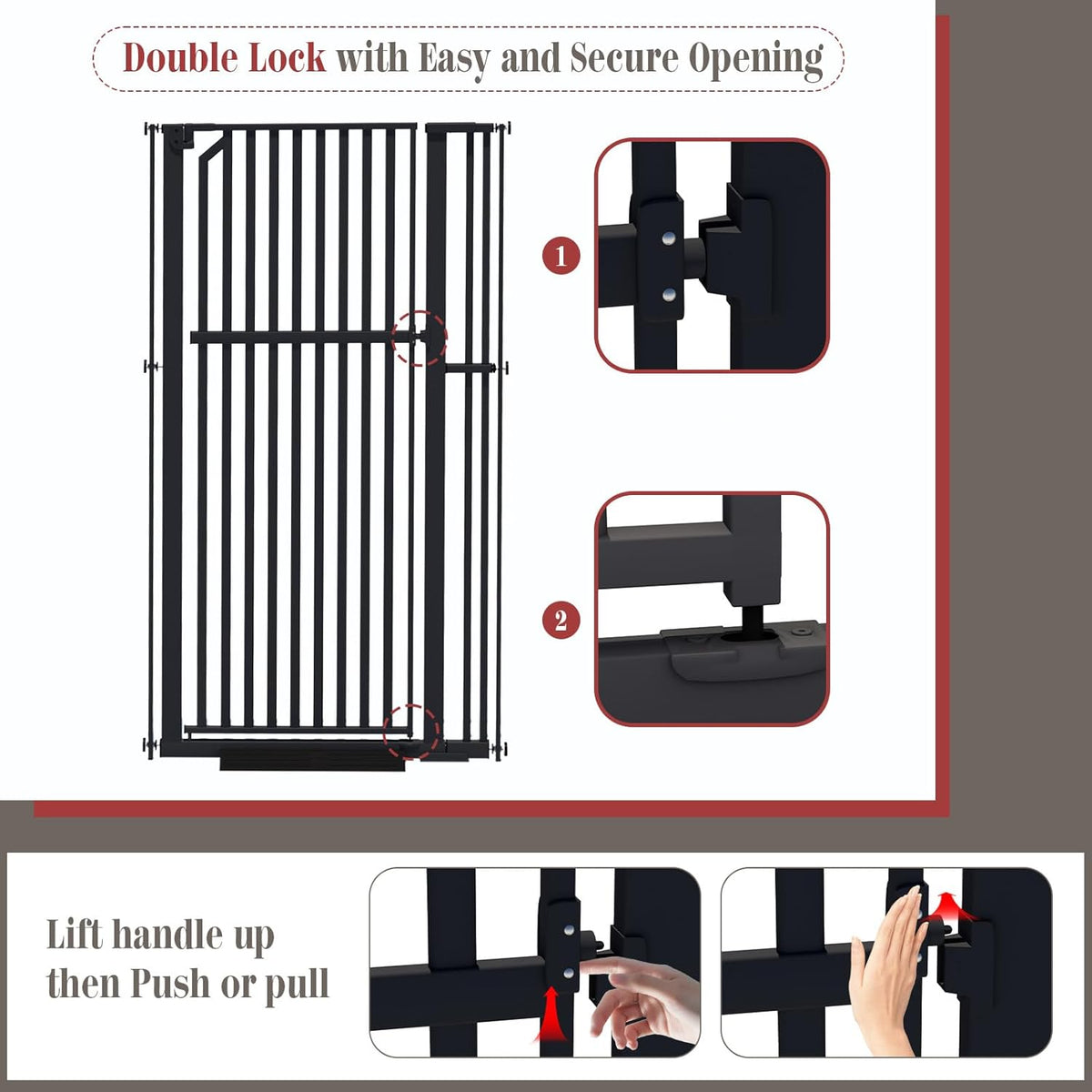 Glaf Extra Tall Pet Gate 63" Pressure Mounted Cat Door Safety Metal Cat Gate Adjustable Width Dog