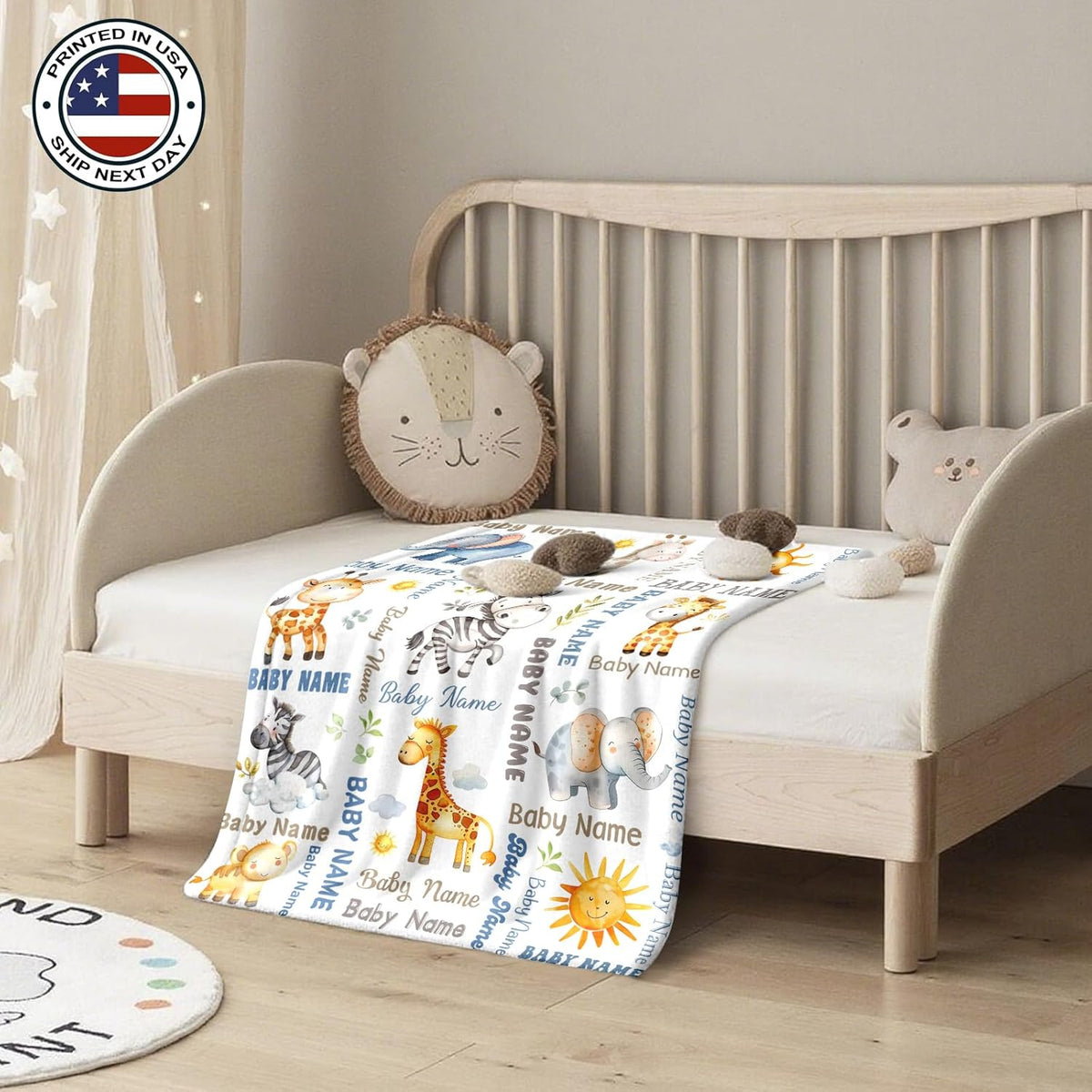 Ship Next Day, Personalized Baby Blanket – Printed in USA, Custom Baby Blanket for Boys & Girls