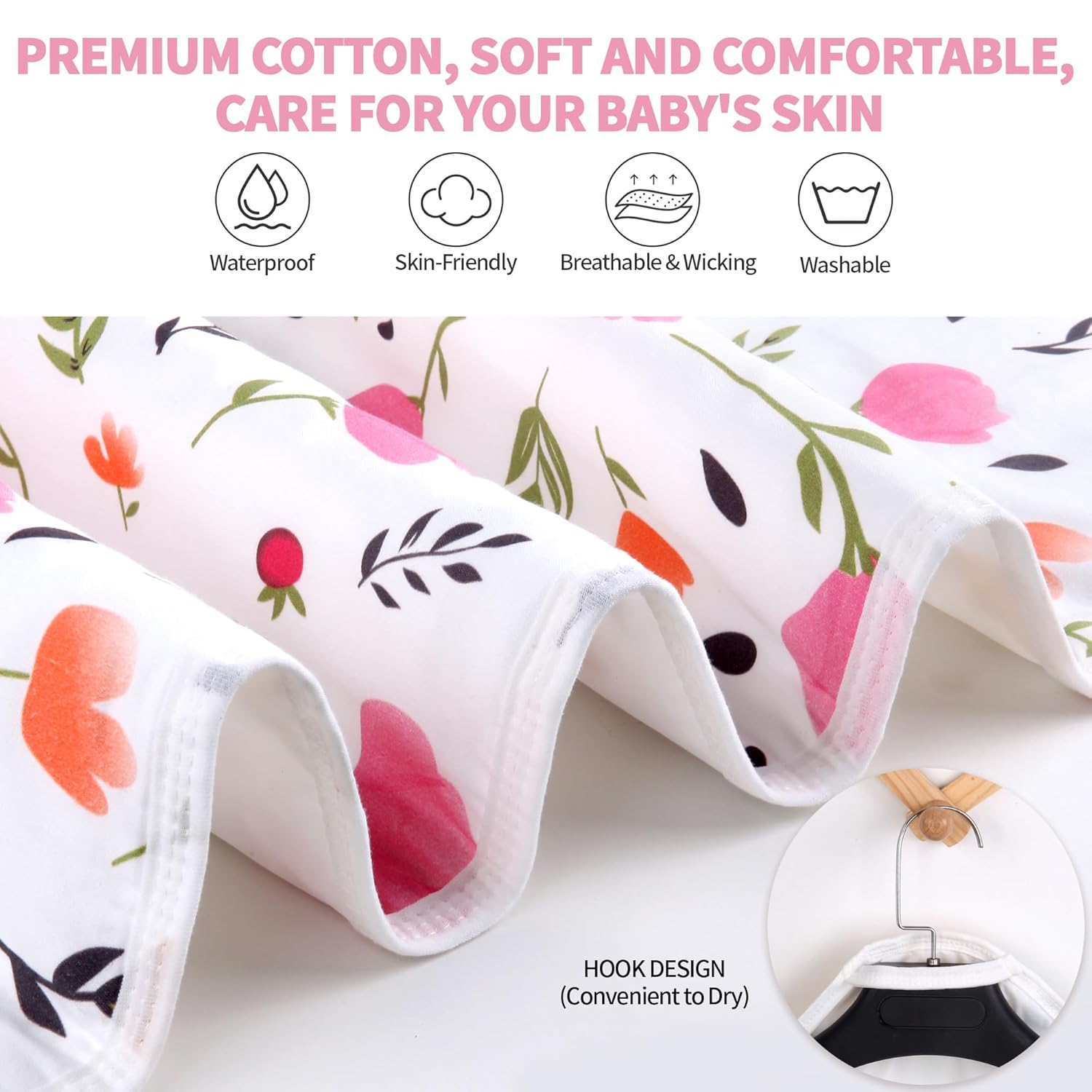Diaper Changing Pads for Baby, Flower Change Mat, 3Layers Waterproof Change Pad Foldable Absorbent