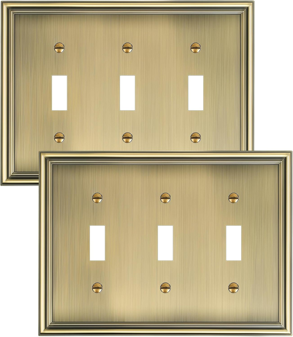 2-Pack Triple Toggle Light Switch Cover Plate, Durable Solid Zinc Alloy Decorative Switch Plate
