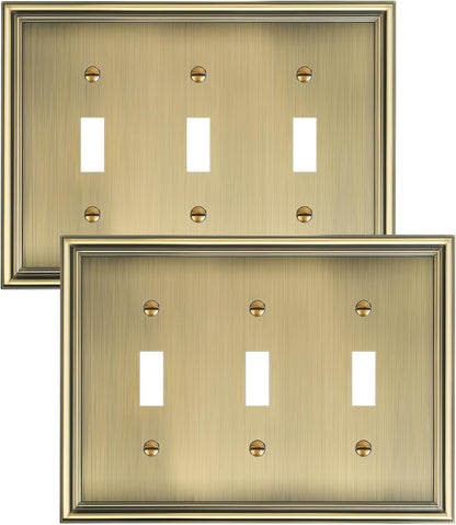 2-Pack Triple Toggle Light Switch Cover Plate, Durable Solid Zinc Alloy Decorative Switch Plate