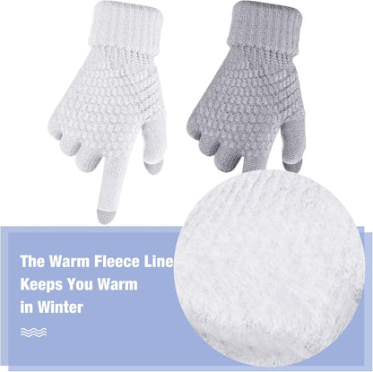 Geyoga 2 Pairs Women's Winter Touch Screen Gloves Soft Warm Fleece Lined Knit Elastic Cuff Winter