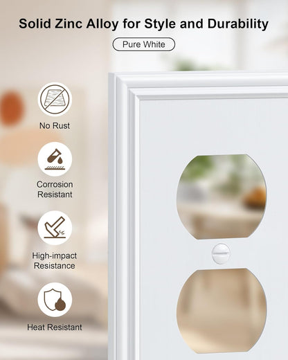 4-Pack Duplex Outlet Cover, Durable Solid Zinc Alloy Decorative Switch Plates and Outlet Covers