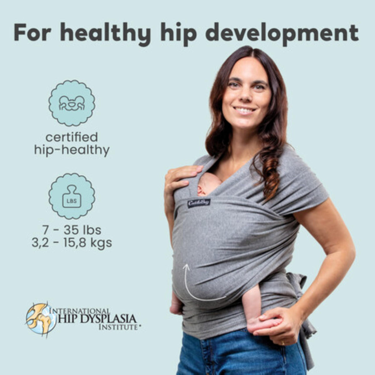 Cuddlebug Baby Wrap Carrier, Soft Stretchy Newborn Sling, 7-35 lbs, Mint