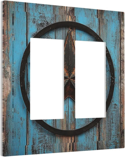 Decorative Outlet Covers Rustic Wood Country Barn Texas Star On Teal 2 Gang Double Gfci Rocker