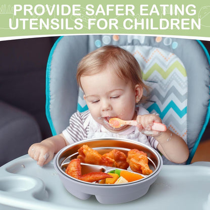 Nuogo 3 Pcs Stainless Steel Baby Suction Plates with Removable Silicone Shell 2-in-1 Metal Toddler