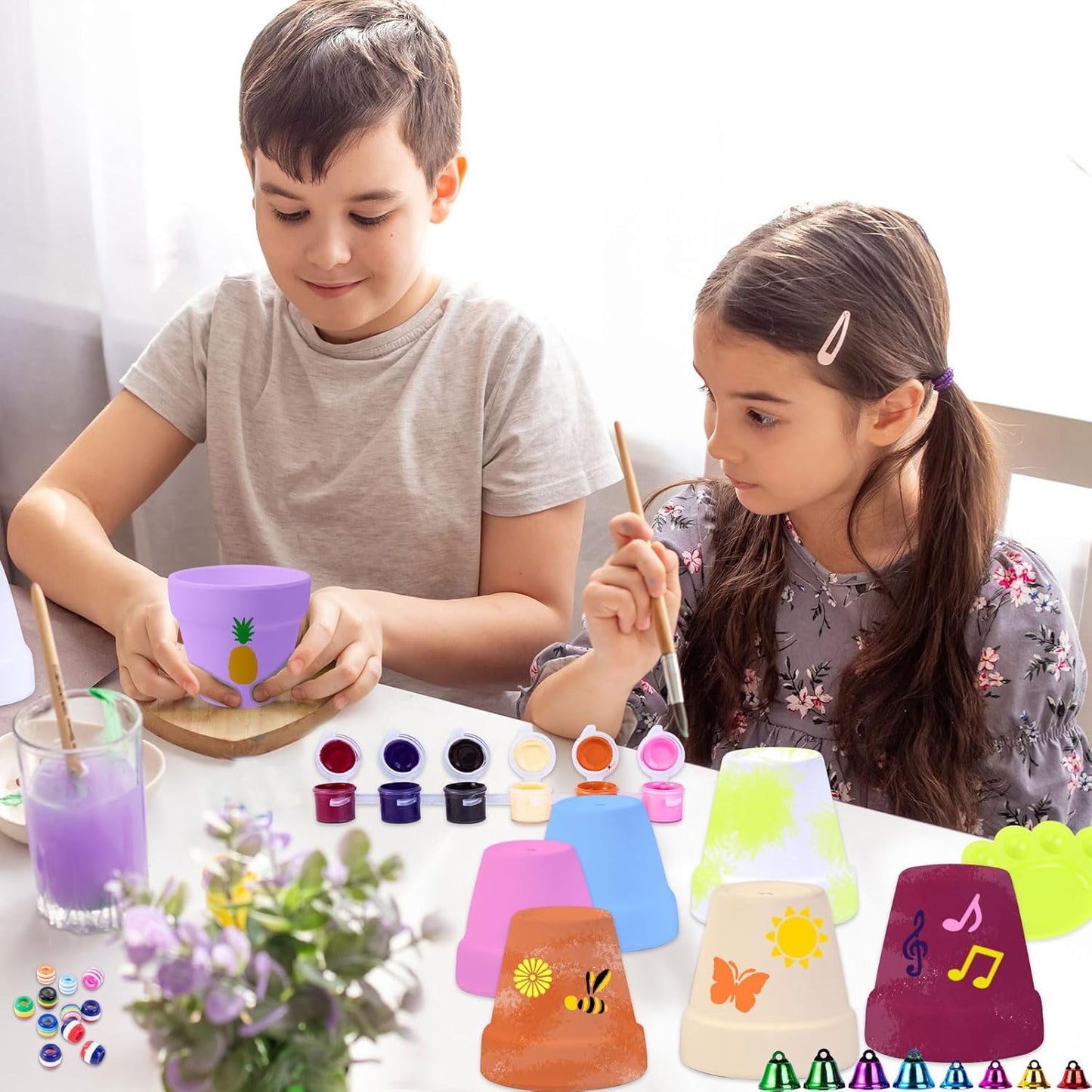 FULAIERGD 3 Pack Wind Chime Making Kit for Kids- Wind Chime Craft Painting Kit-Ceramic Pot, Bells