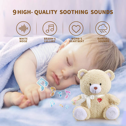 BEREST Sleeping Bear Baby Sleep Soother- Mom's Heartbeat White Noise Machine Infant Stuffed Animal