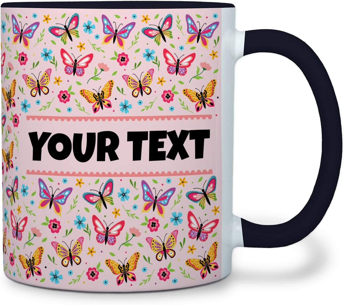 Personalized Mug for Kids - Butterflies - Custom Name/Text, Ceramic Hot Chocolate/Cocoa/Coffee Cup
