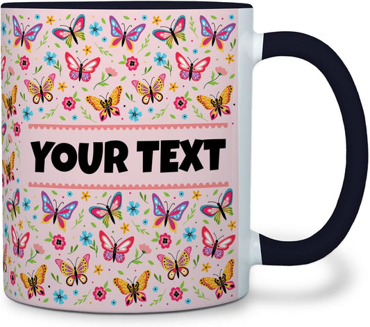 Personalized Mug for Kids - Butterflies - Custom Name/Text, Ceramic Hot Chocolate/Cocoa/Coffee Cup